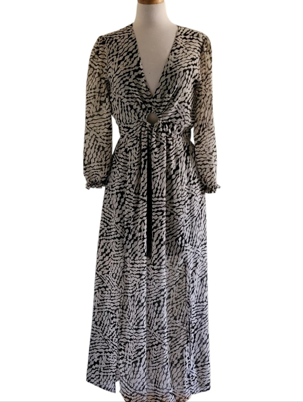 Intempo Sheer Zebra Abstract Date Night Brunch Ladies Night Slits Maxi Dress